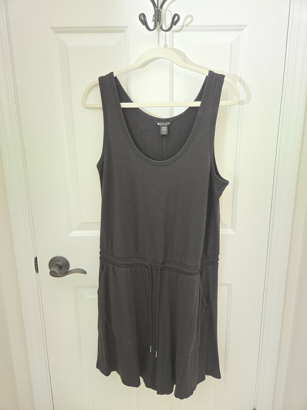 Athleta black Balance sleeveless drawstring waist tank romper jumpsuit L/T